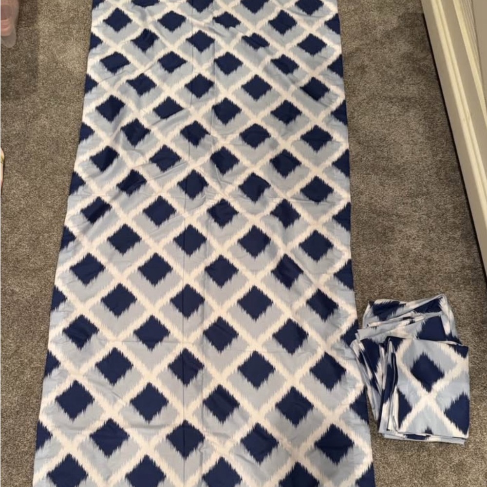 Blue and White Geometric Patterned curtains